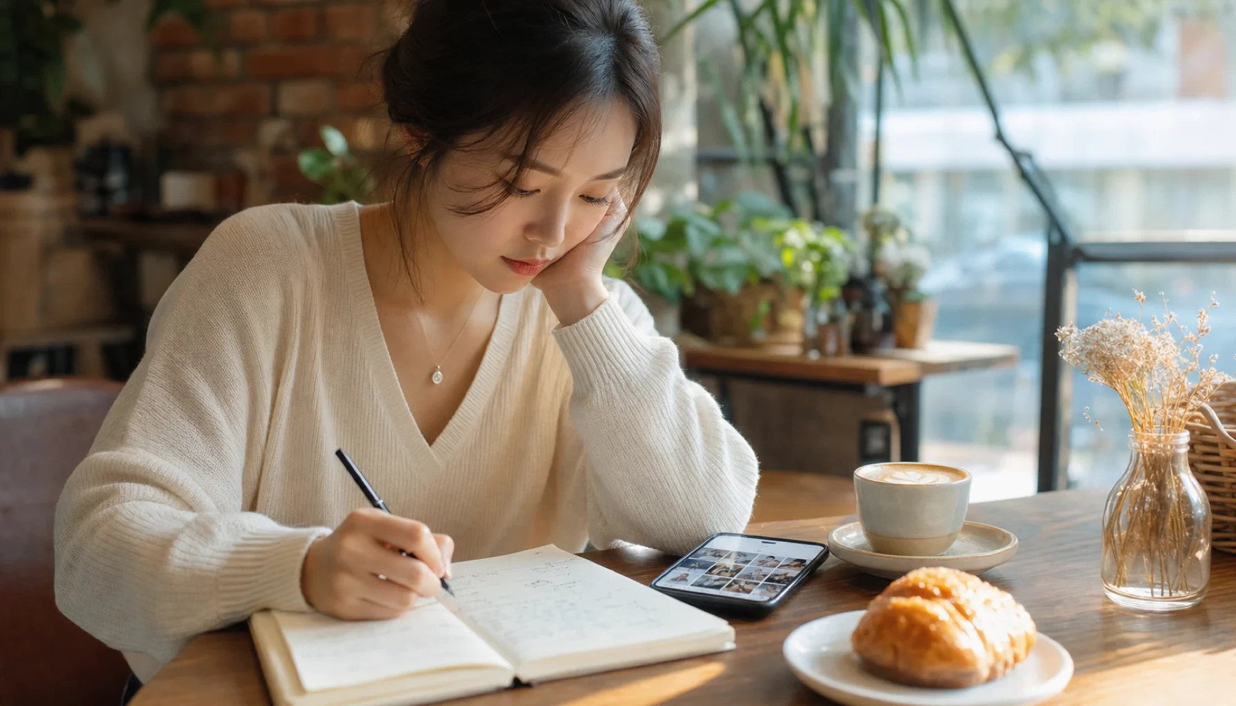 화이트보드 앞에서 인스타그램 캠페인 전략을 설명하는 크리에이터 일러스트