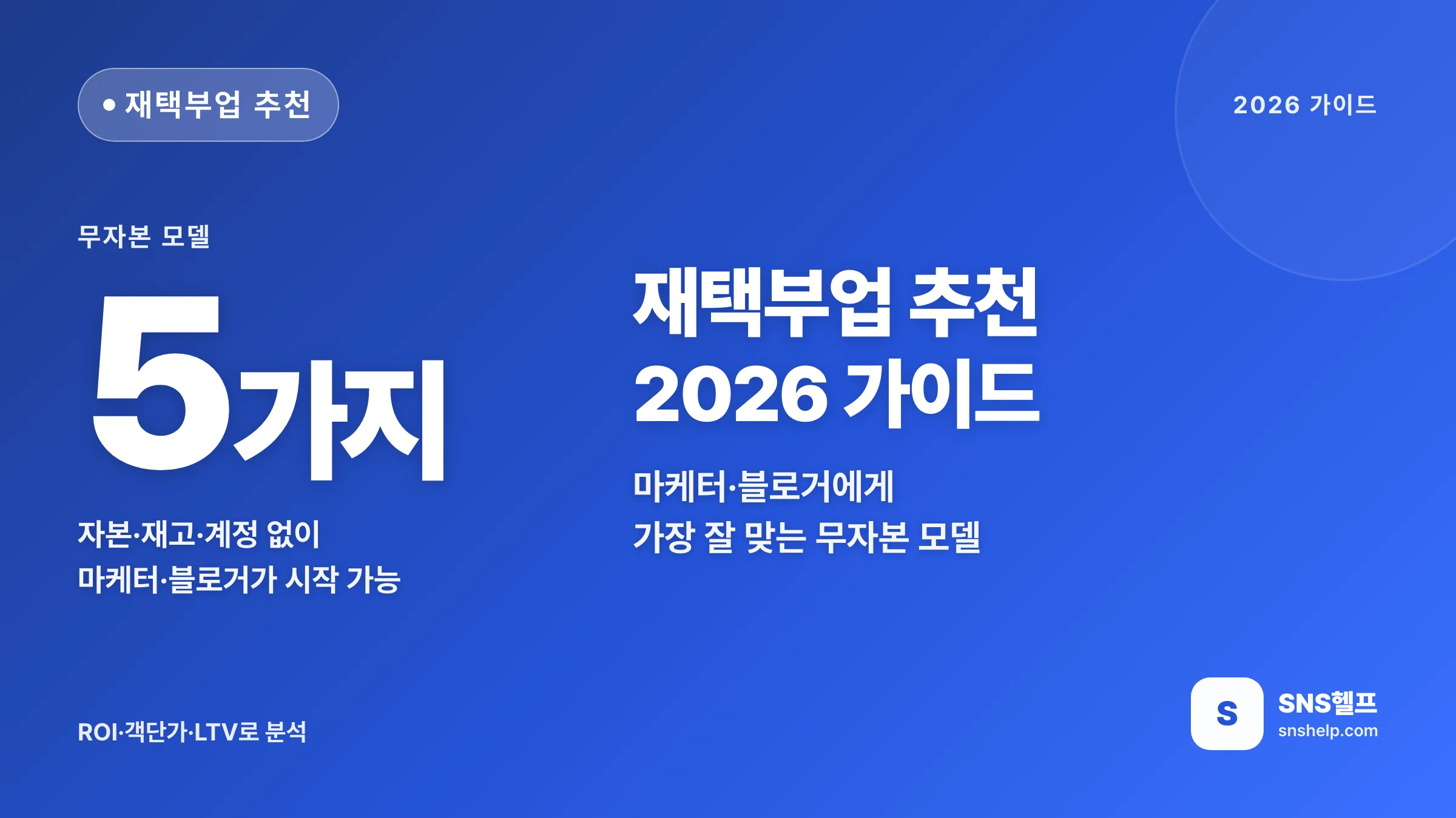 재택부업 추천 2026 — 마케터·블로거에게 가장 잘 맞는 무자본 모델 5가지 - 블로그 인포그래픽