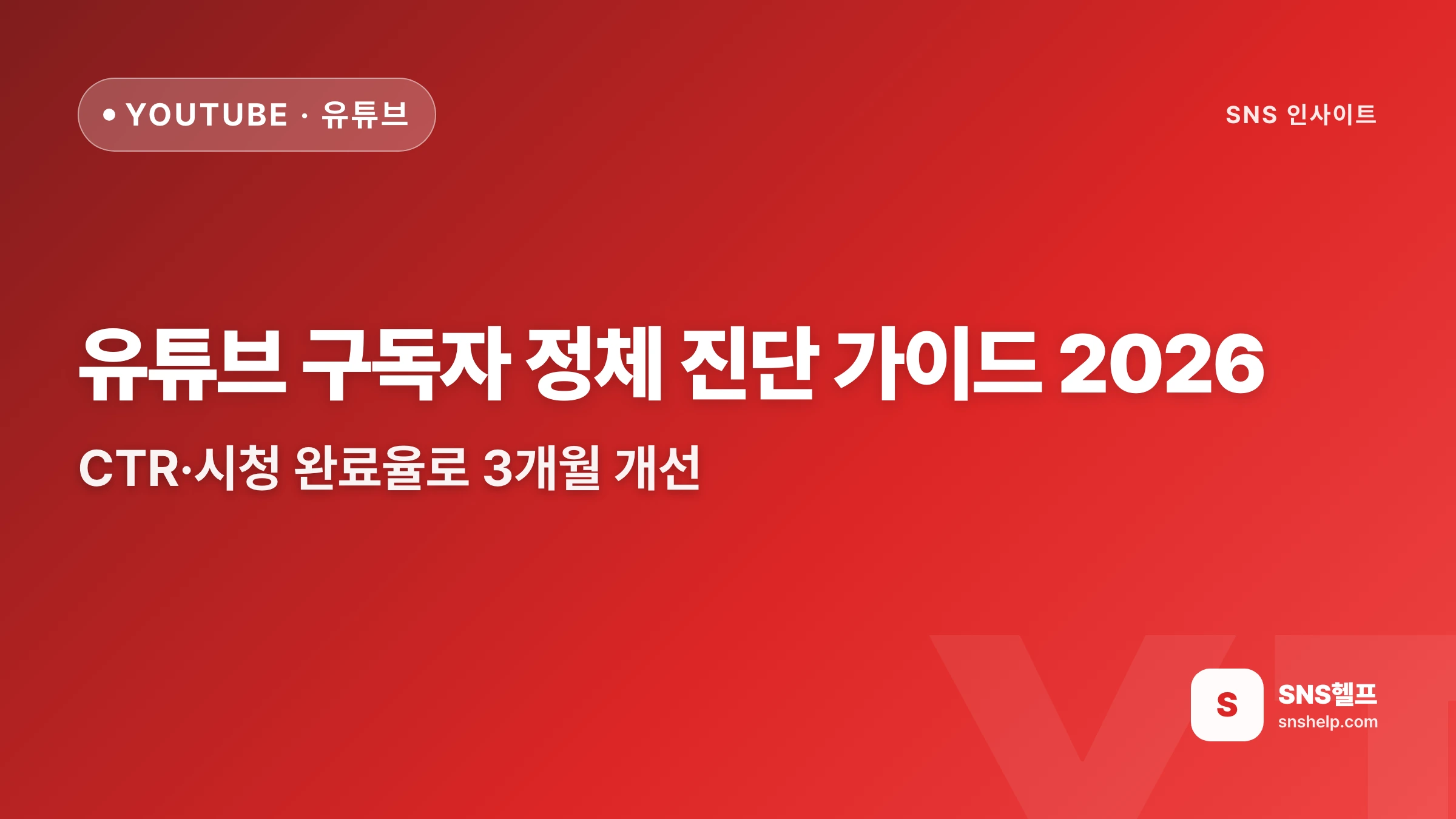 유튜브 구독자 정체 진단 가이드 2026 — CTR·시청 완료율로 3개월 개선 | SNS헬프 - 블로그 인포그래픽