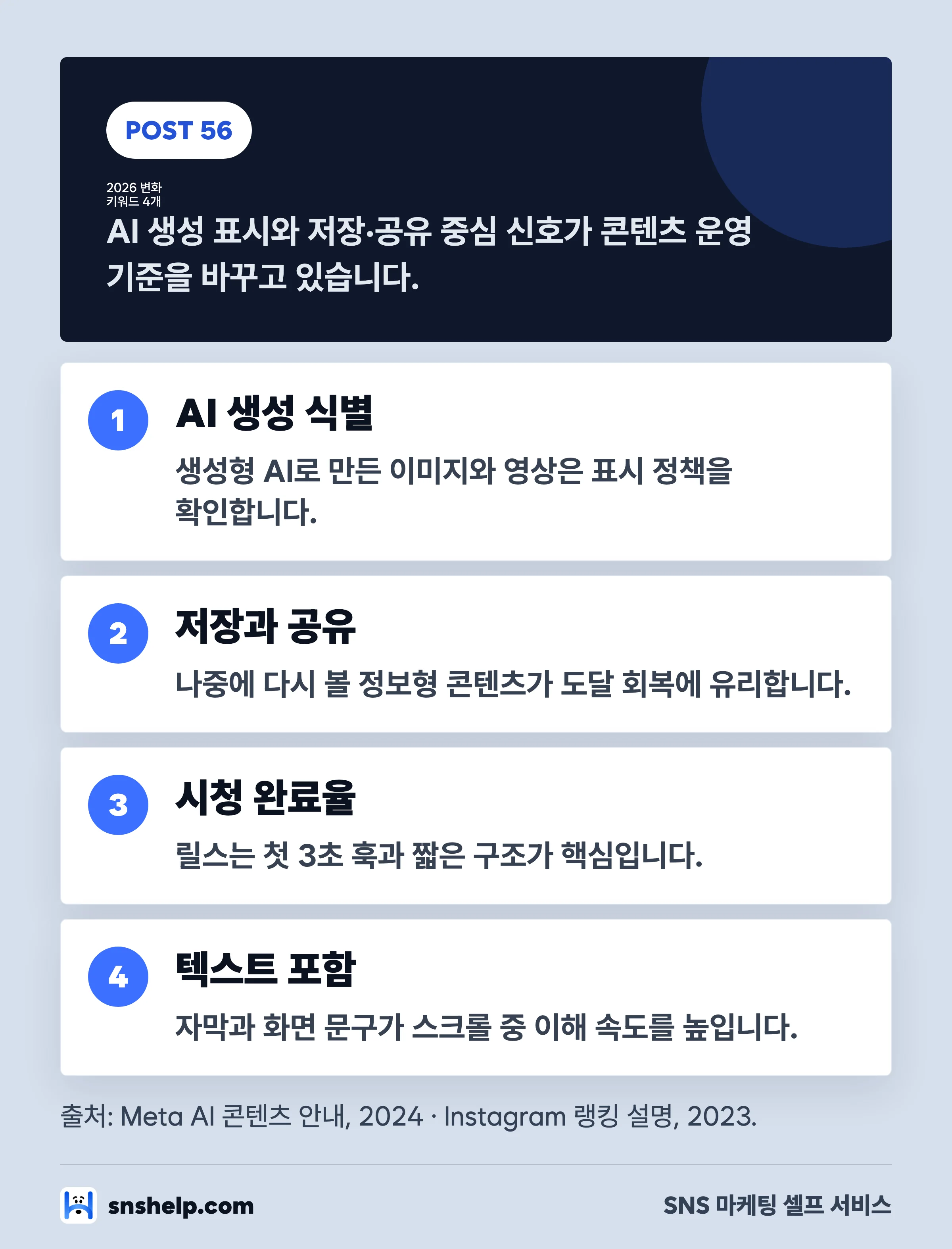 2026 인스타 알고리즘 변화 키워드 4가지 인포그래픽