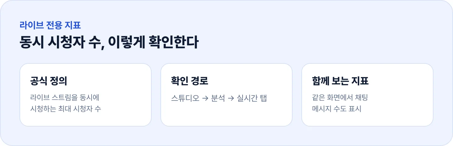 유튜브 동시 시청자 수 지표의 정의와 확인 경로, 함께 보는 채팅 메시지 수 안내