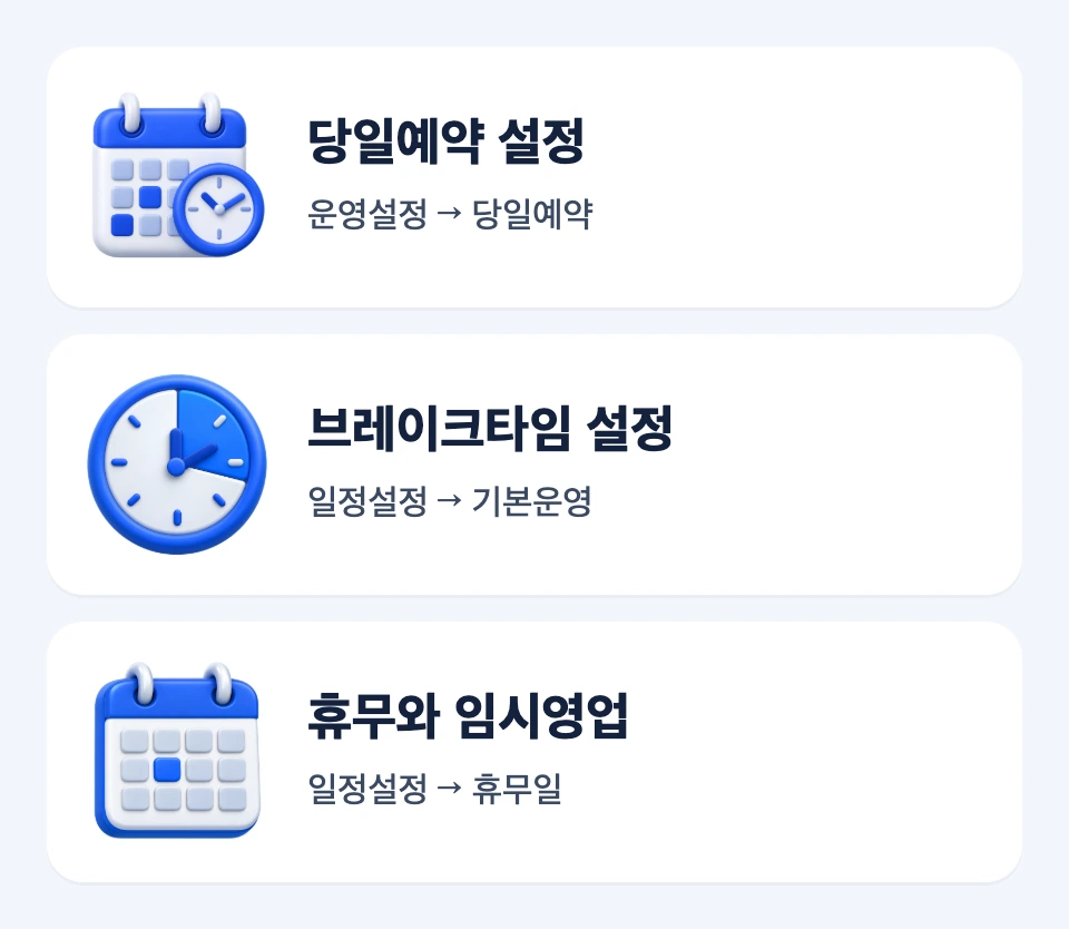 당일예약, 브레이크타임, 휴무 목적별 네이버 예약 설정 위치 지도