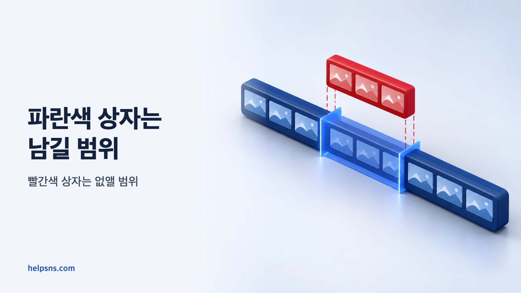 하나의 영상 타임라인에서 파란색으로 남길 범위와 빨간색으로 삭제할 범위를 대비한 도식