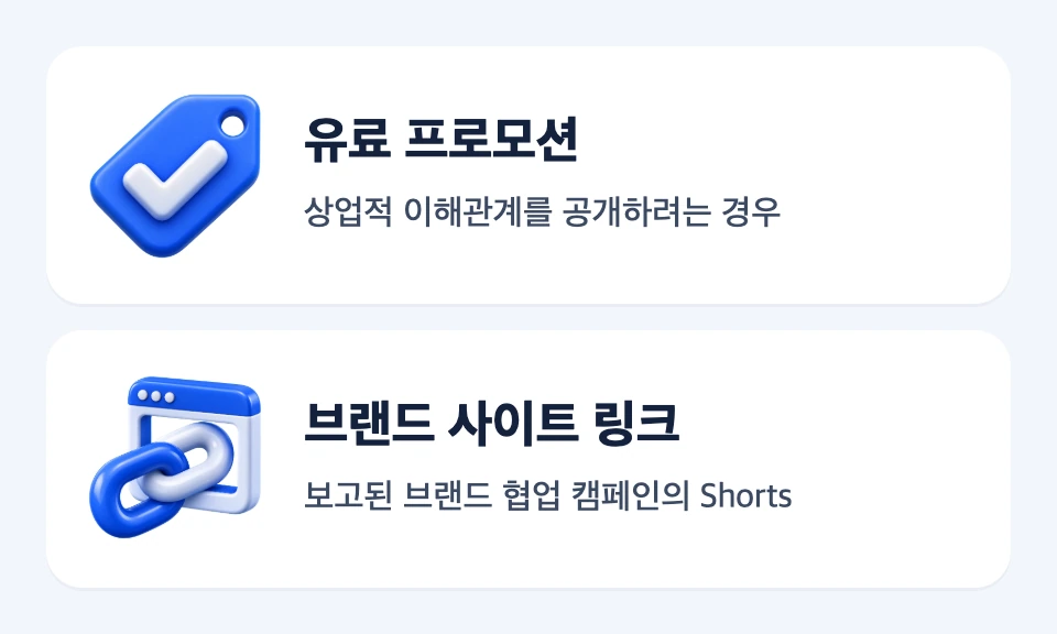 유료 프로모션과 브랜드 사이트 링크의 적용 조건을 나란히 비교한 두 카드 도식